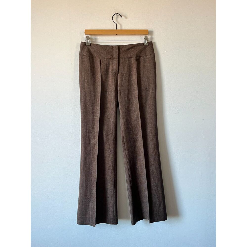 2000s Y2K Yigal Azrouel Low Rise Wide Leg Pintuck Brown Pinstripe Pants Womens
